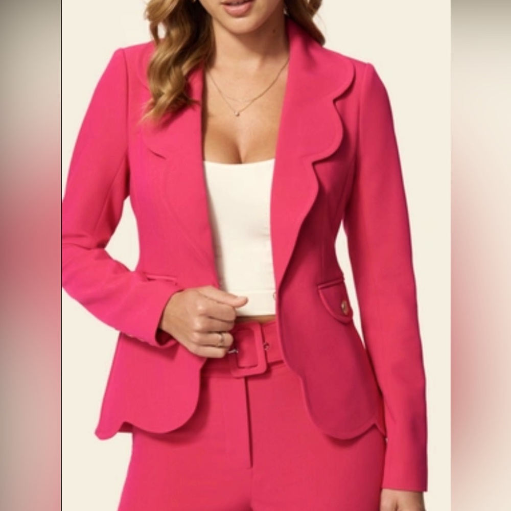 Bebe hot pink/fuschia scallop blazer, size 12 EUC
